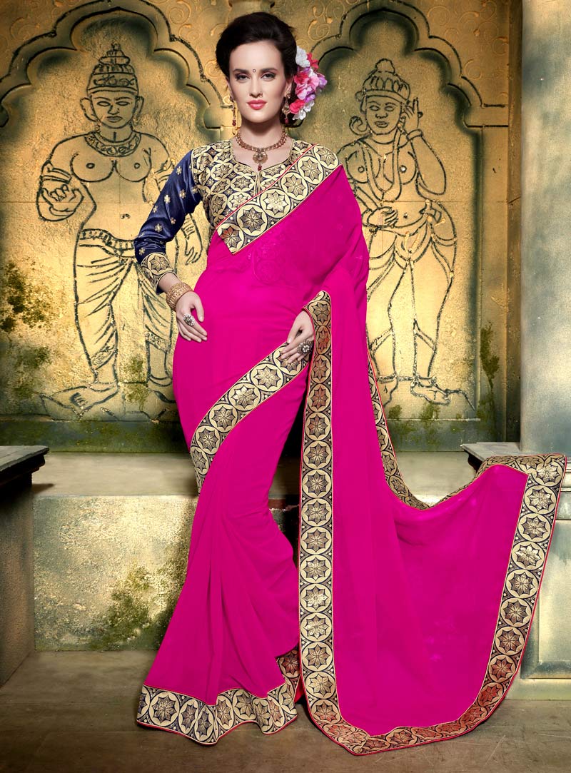 Magenta Georgette Saree With Heavy Blouse 91973