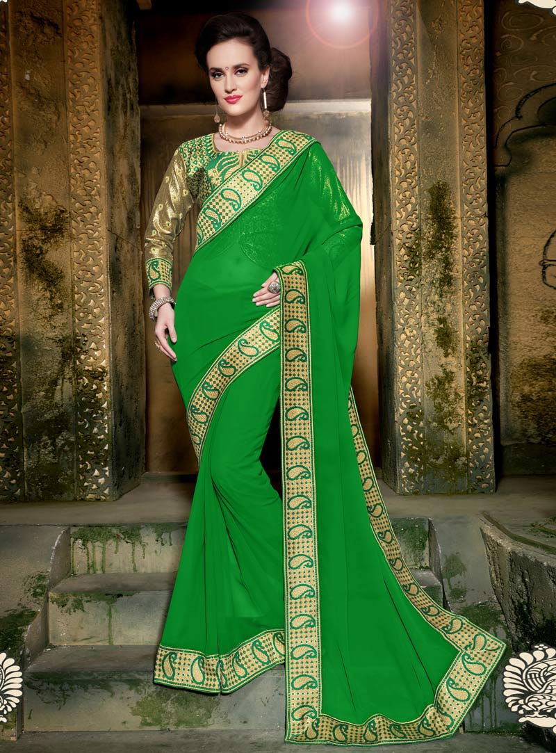 Green Georgette Saree With Heavy Blouse 91978