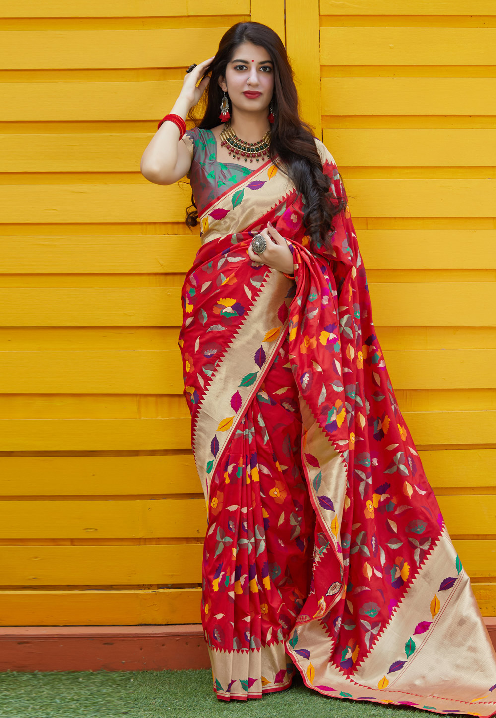 Red Banarasi Silk Festival Wear Saree 211494