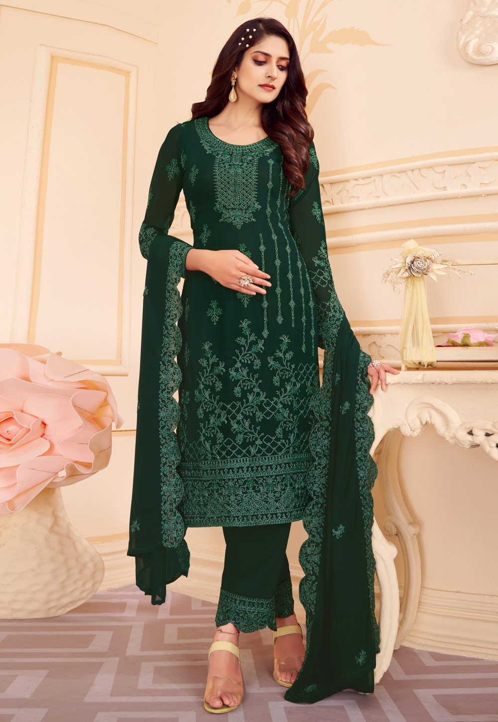 Green Georgette Pakistani Suit 258119