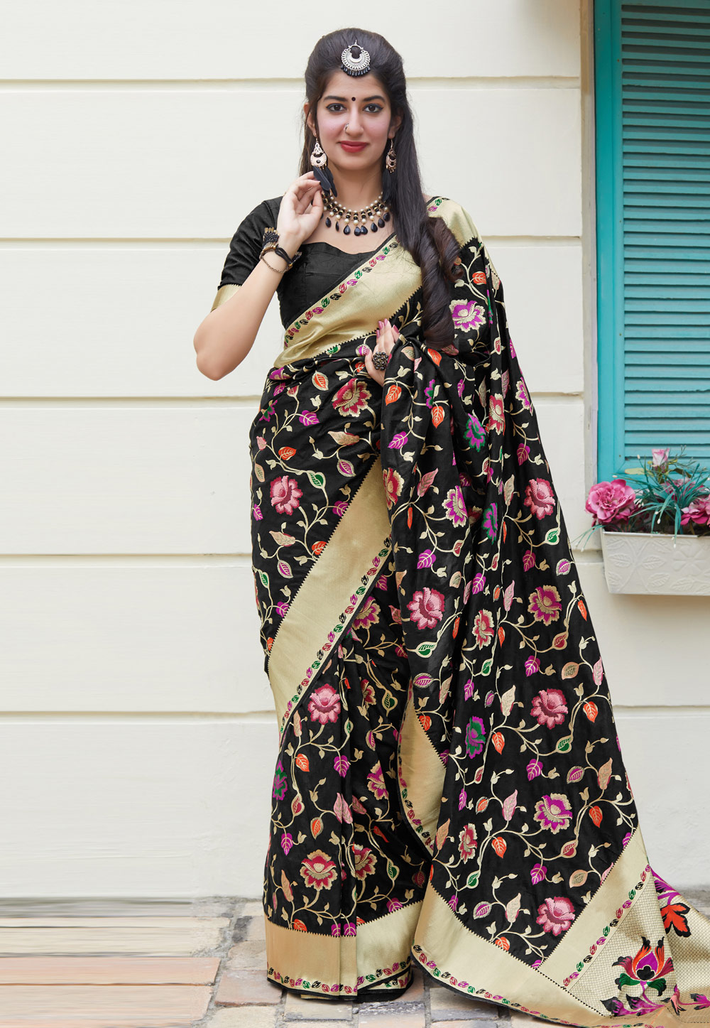 Black Banarasi Silk Festival Wear Saree 211497