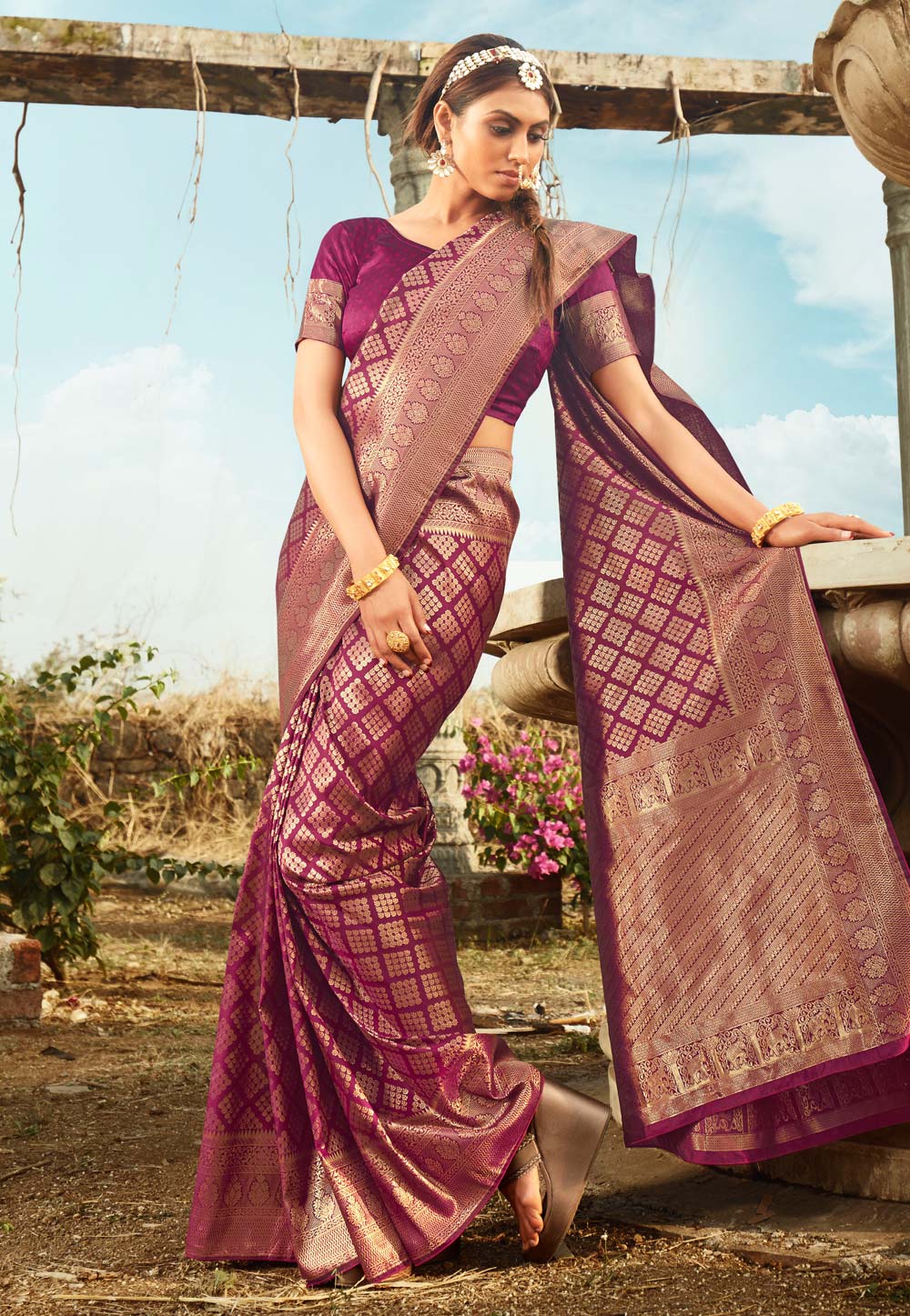 Purple Banarasi Silk Festival Wear Saree 230674