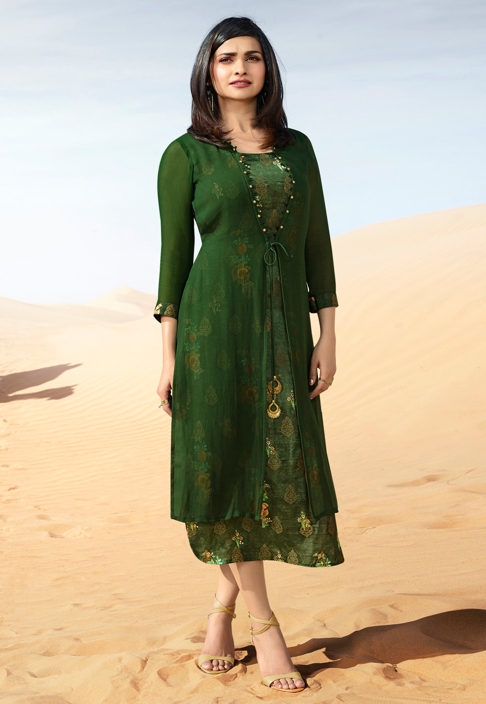 Green Georgette Readymade Kurti 158609