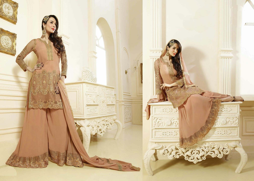 Malaika Arora Khan Peach Georgette Palazzo Style Suit 54518