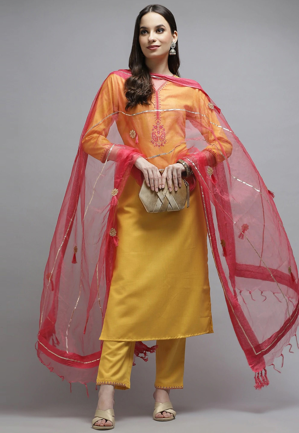 Mustard Cotton Readymade Kameez With Pant 241651