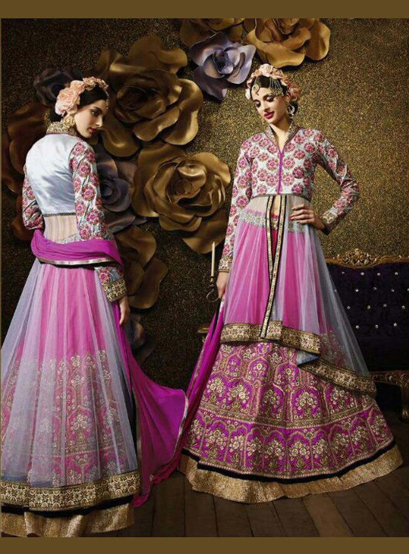 Giselli Monteiro Pink Banarasi Silk Indo Western Lehenga Choli 69481