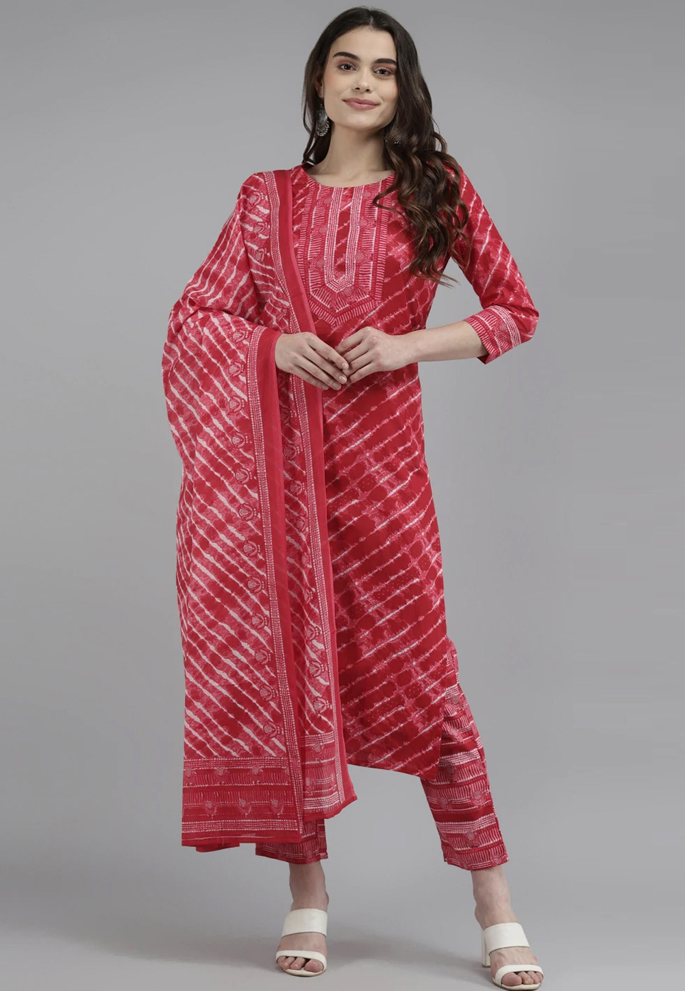 Red Cotton Readymade Kameez With Pant 241654