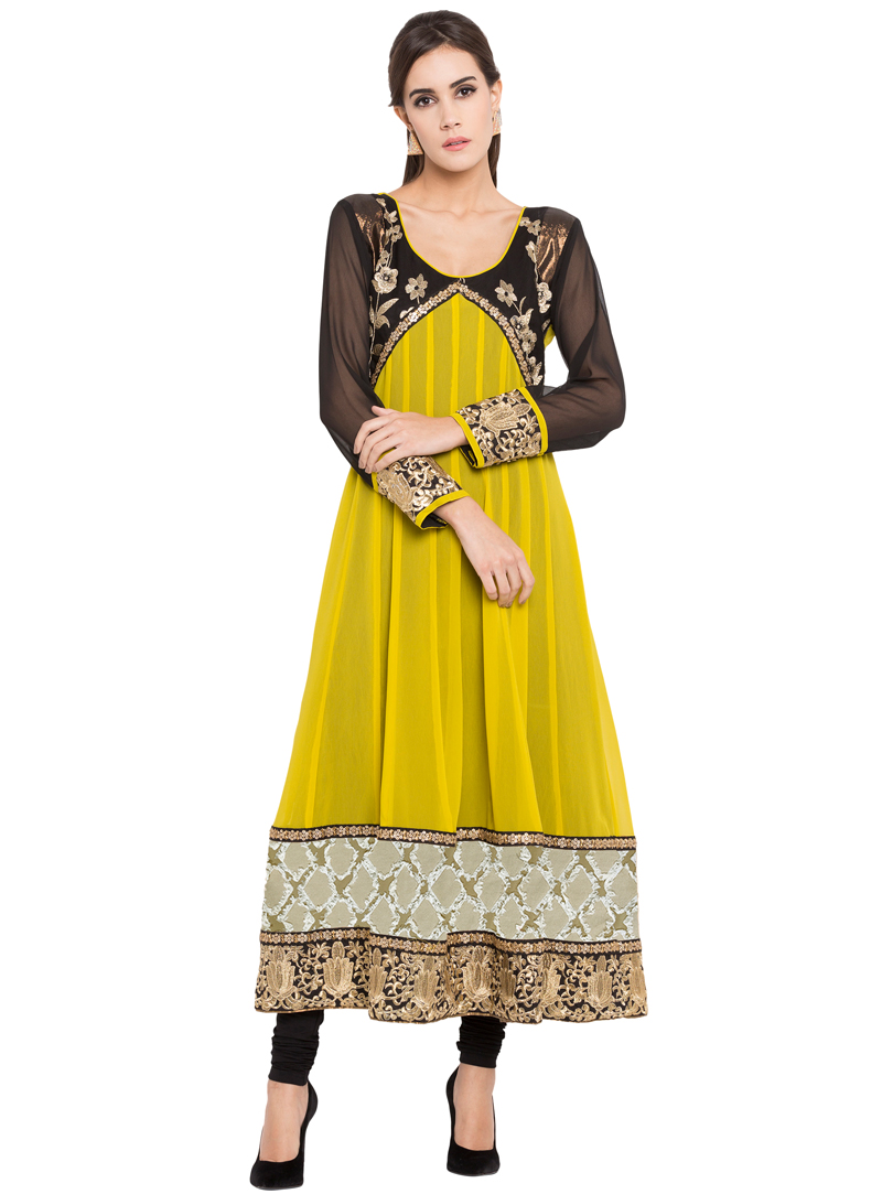 Yellow Faux Georgette Readymade Anarkali Suit 135183