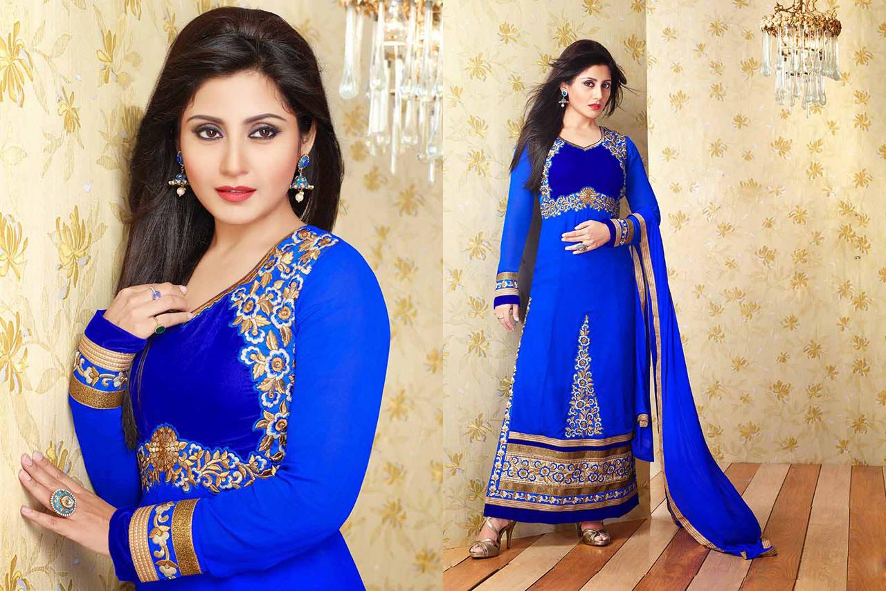 Rimi Sen Blue Resham Work Pakistani Style Suit 37636