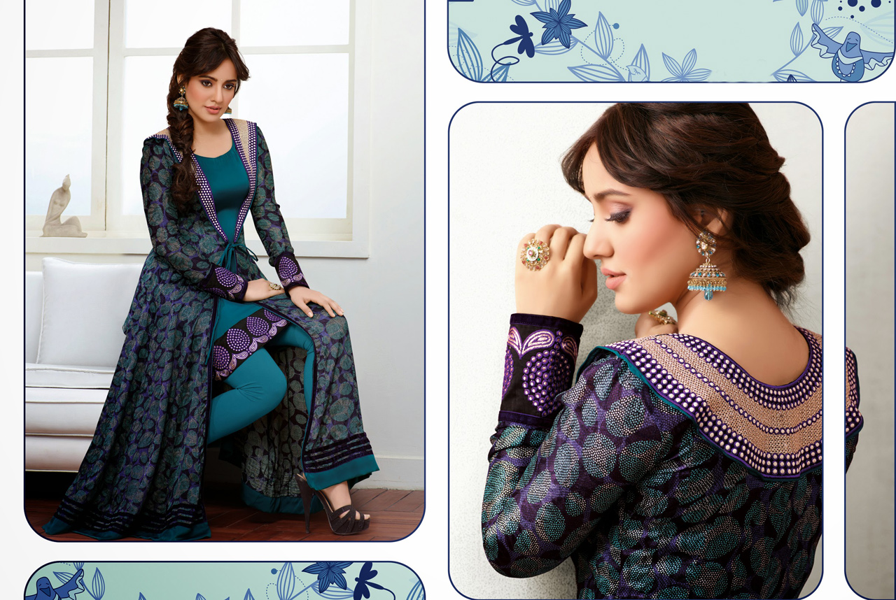 Neha Sharma Blue Patch Work Designer Suit 37662
