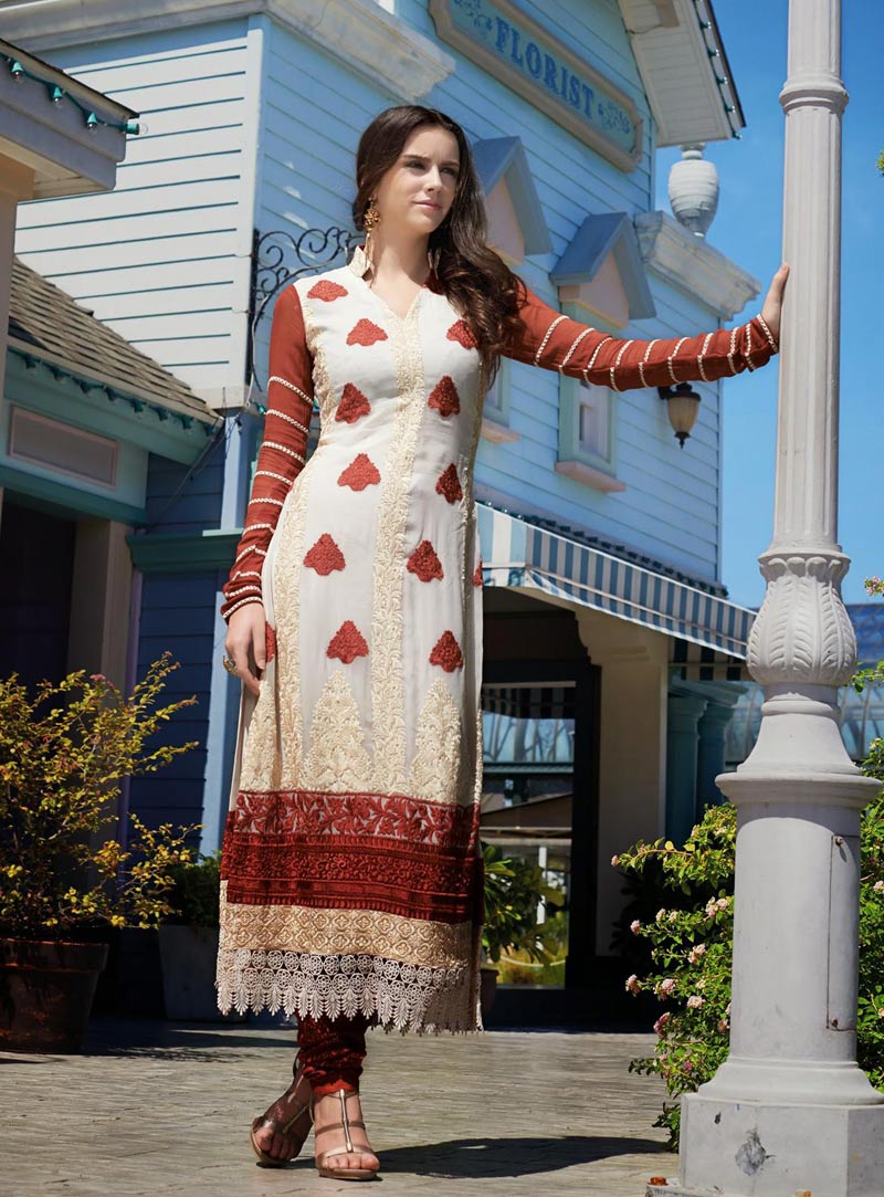Off White Lace Work Party Wear Salwar Suit 37673