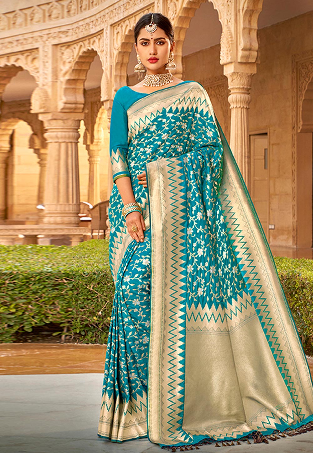 Blue Banarasi Silk Festival Wear Saree 209004