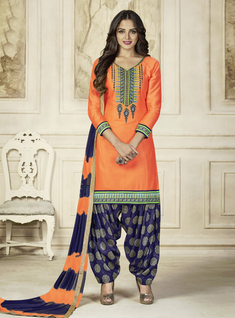 Orange Glace Cotton Punjabi Suit 135100