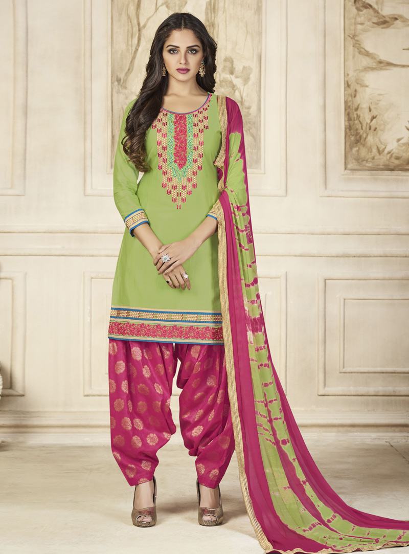 Green Glace Cotton Punjabi Suit 135102