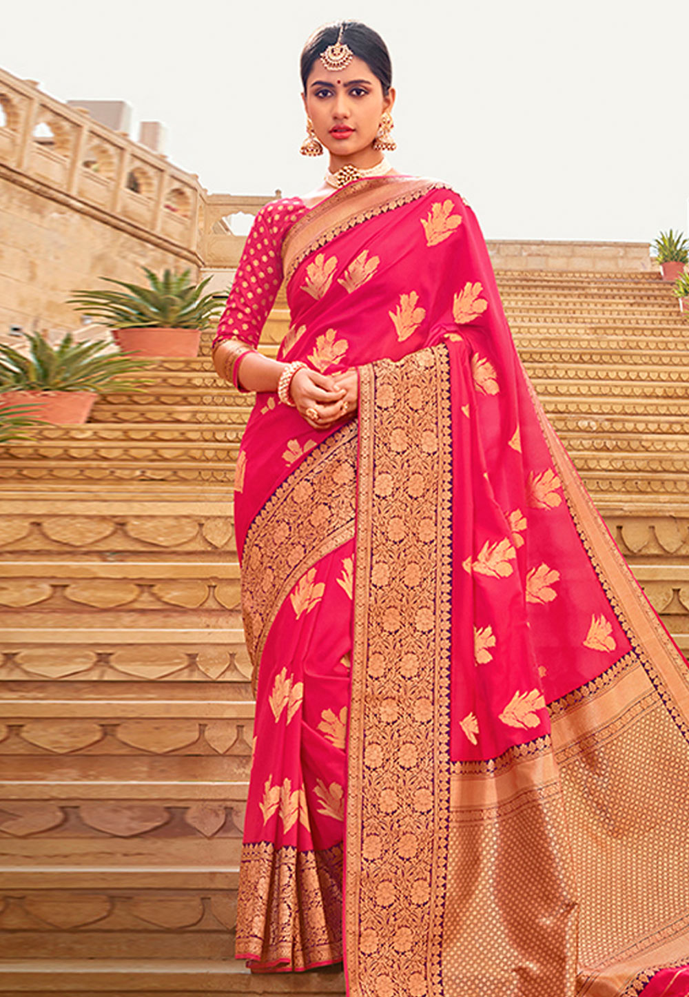 Pink Banarasi Silk Festival Wear Saree 209006