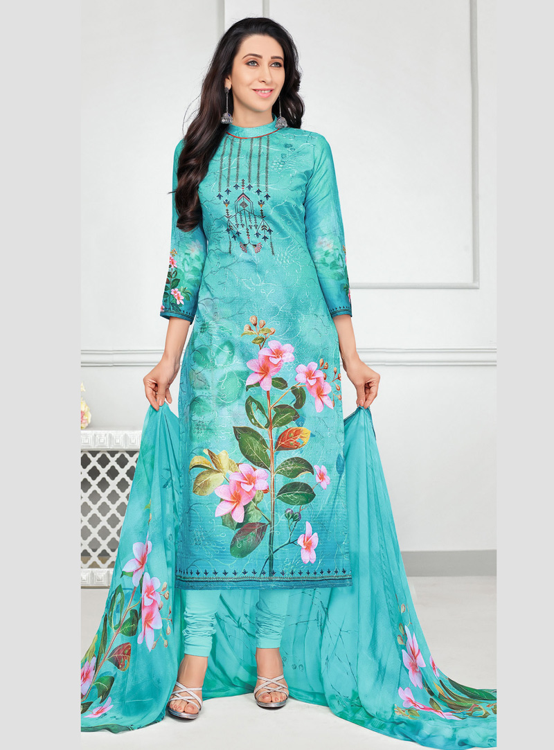 Karisma Kapoor Aqua Pure Cotton Churidar Suit 136266