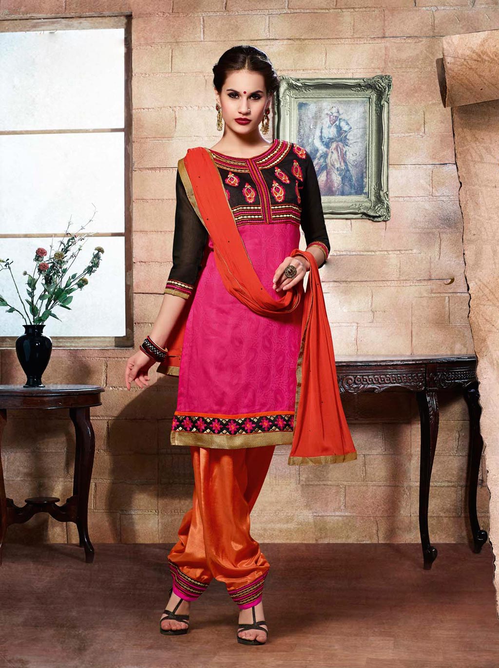 Pink Chanderi Punjabi Suit 63956