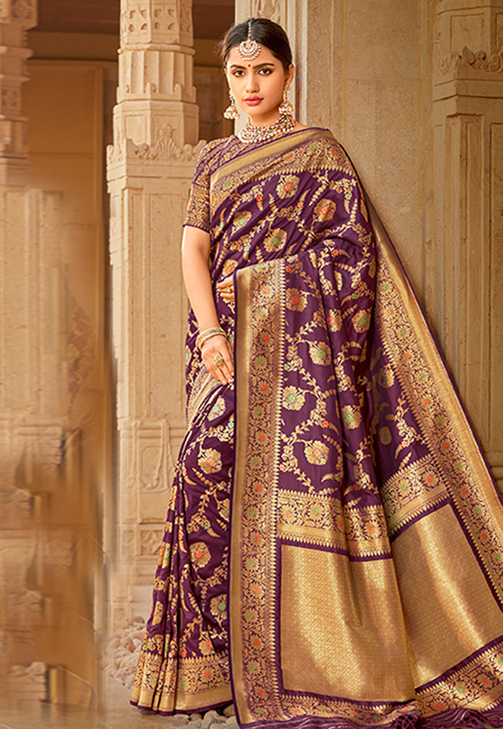 Purple Banarasi Silk Saree With Blouse 209007