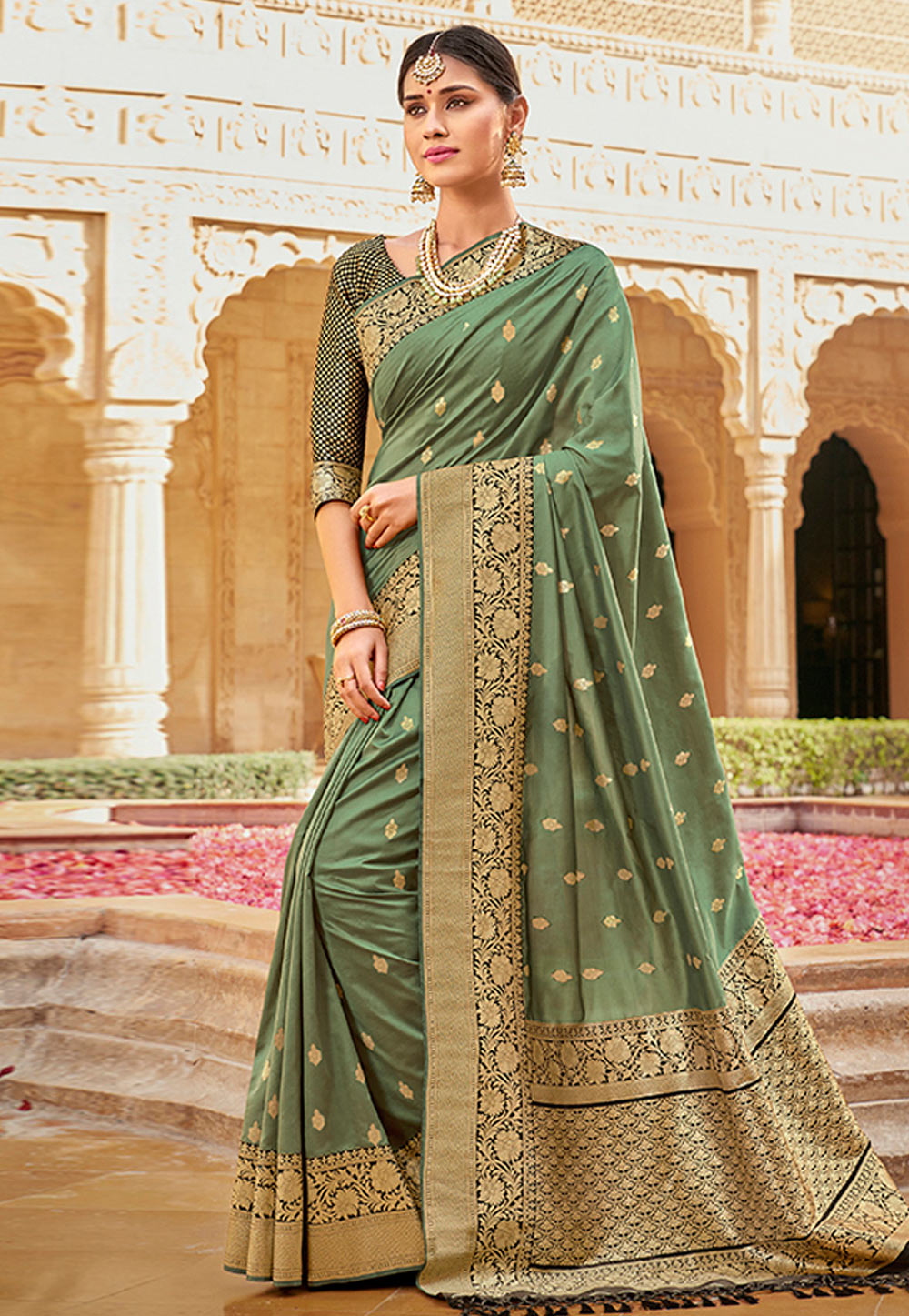 Green Banarasi Silk Festival Wear Saree 209010