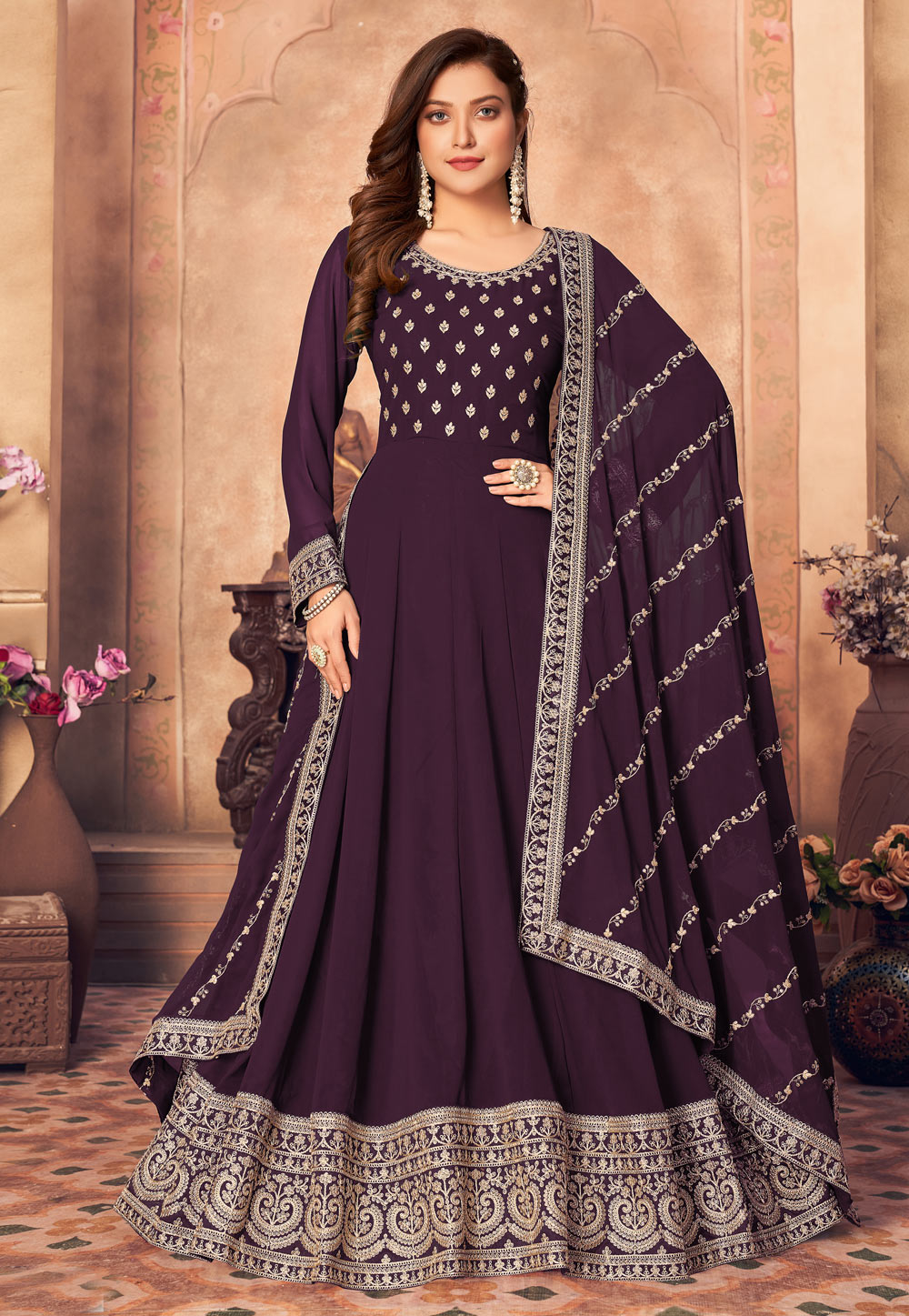Purple Faux Georgette Abaya Style Anarkali Suit 239826