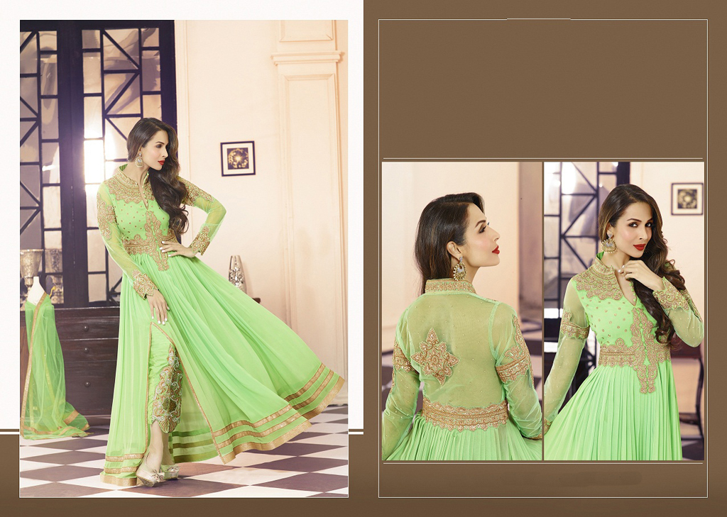 Malaika Arora Khan Mint Green Georgette Designer Suit 56034