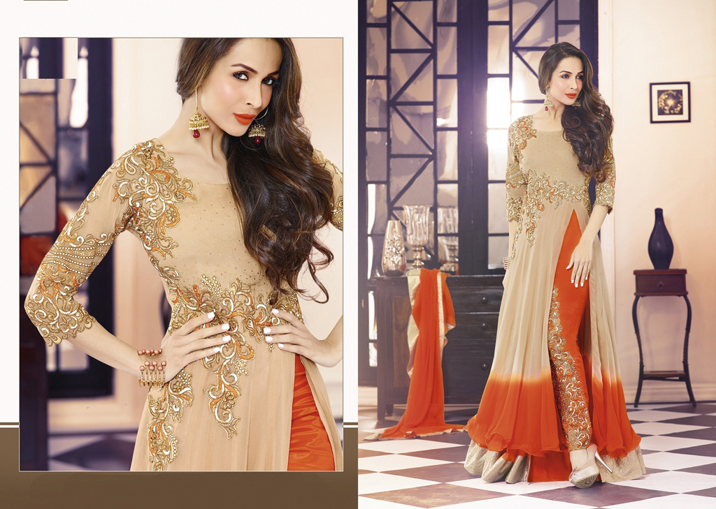 Malaika Arora Khan Beige Georgette Bollywood Suit 56036