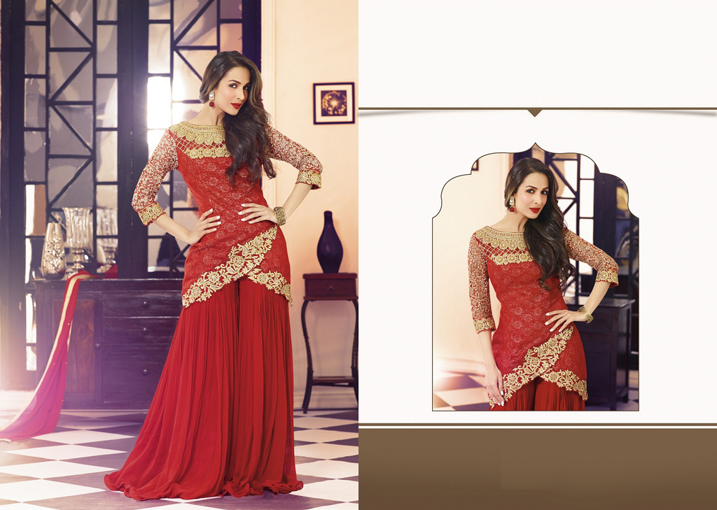 Malaika Arora Khan Red Net Designer Suit 56037