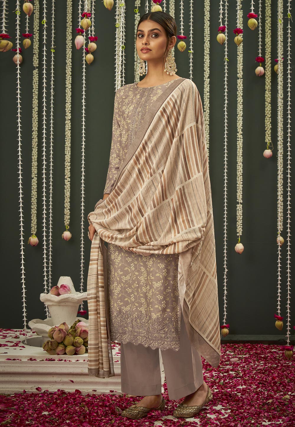 Brown Cotton Silk Kameez With Palazzo 245425