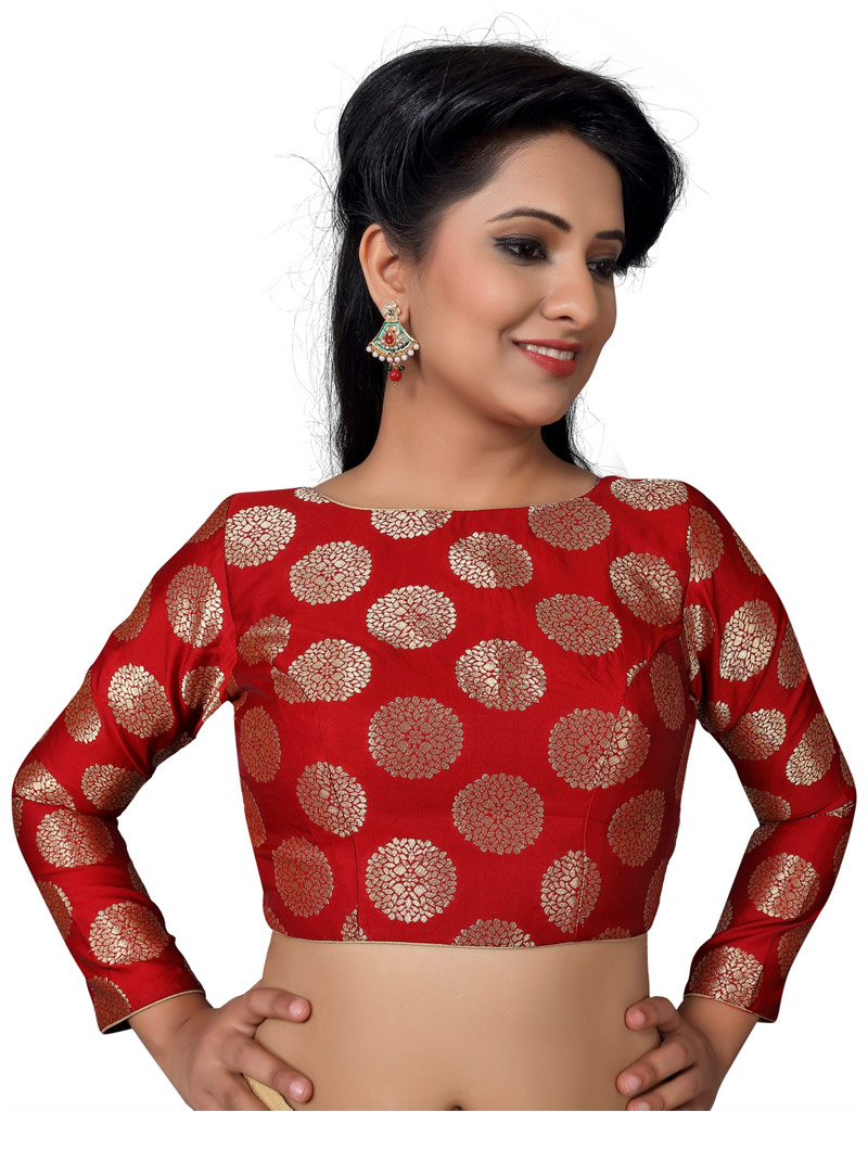 Red Brocade Readymade Blouse 94007