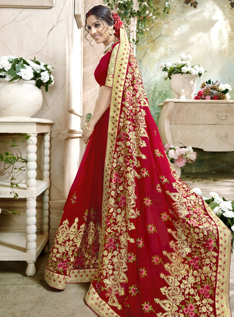 Red Faux Georgette Saree With Blouse 137135