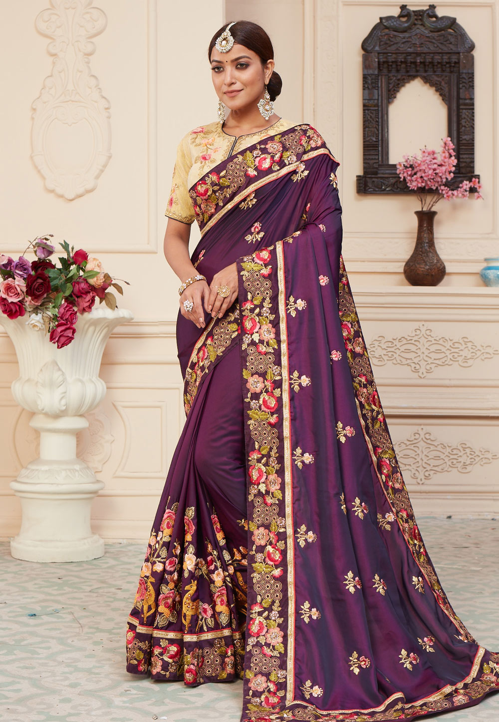 Purple Barfi Silk Saree With Blouse 221998