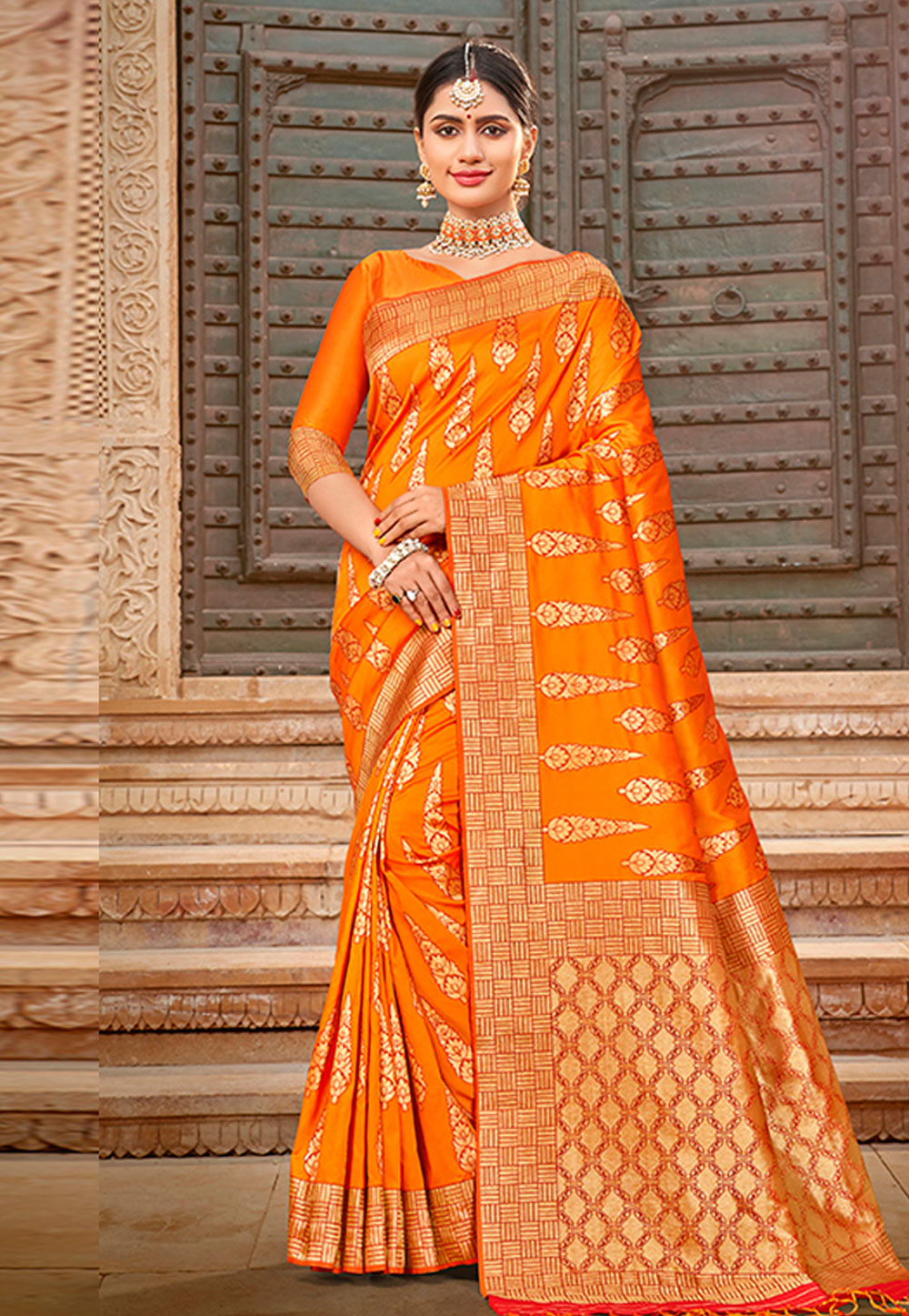 Orange Banarasi Silk Festival Wear Saree 209014