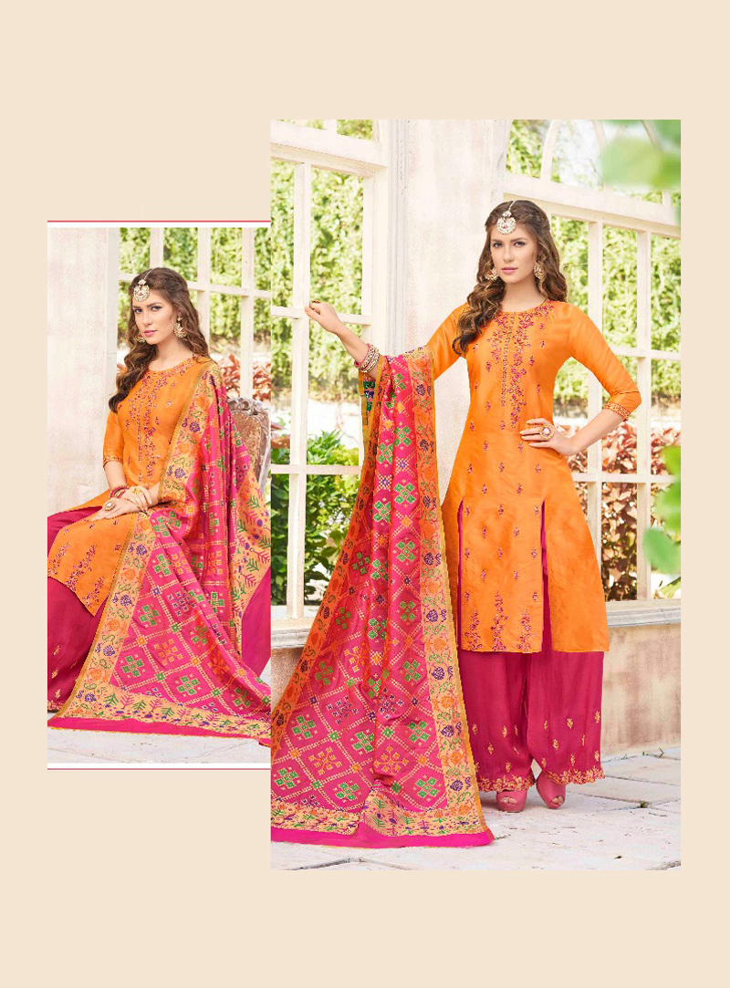Orange Silk Palazzo Style Suit 131639