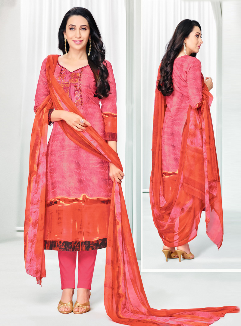 Karisma Kapoor Pink Cotton Pant Style Suit 137342