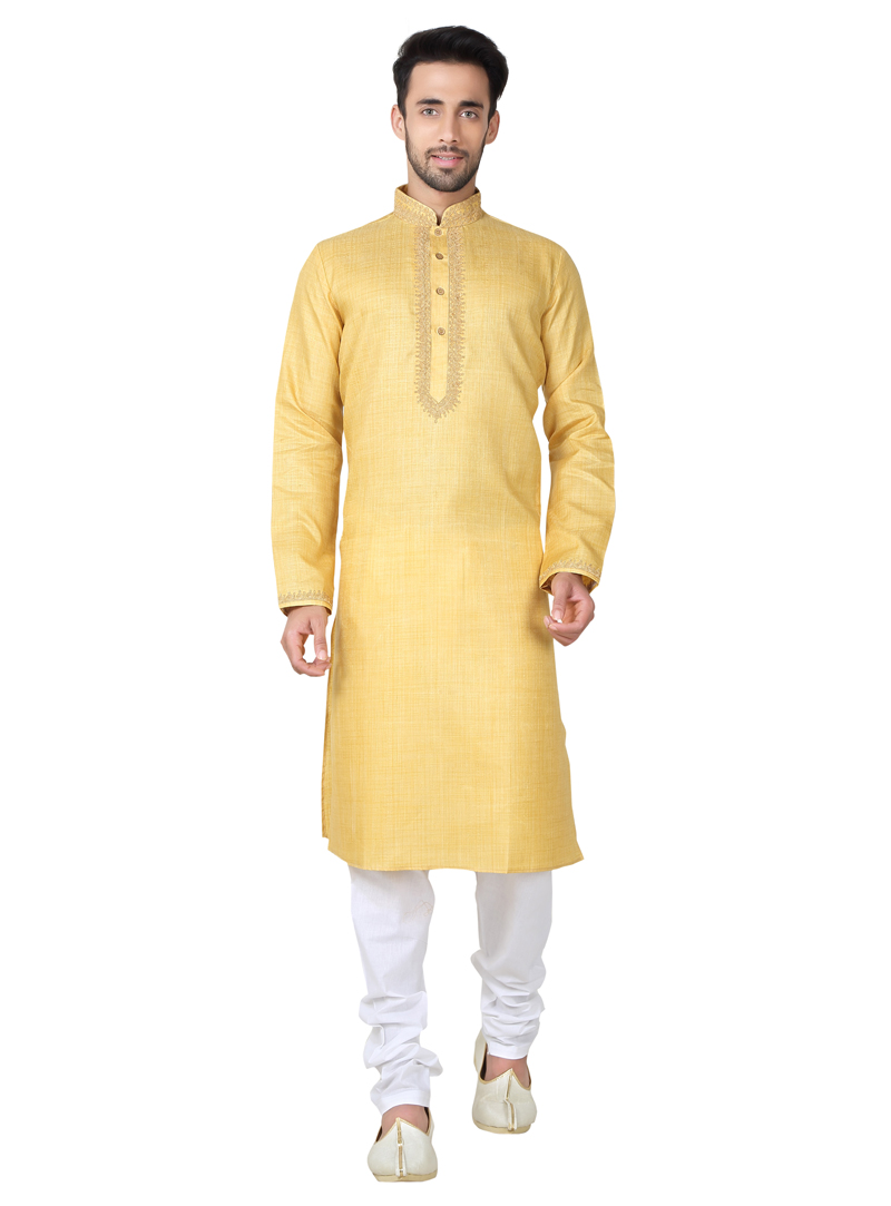 Yellow Cotton Readymade Kurta Pajama 138859