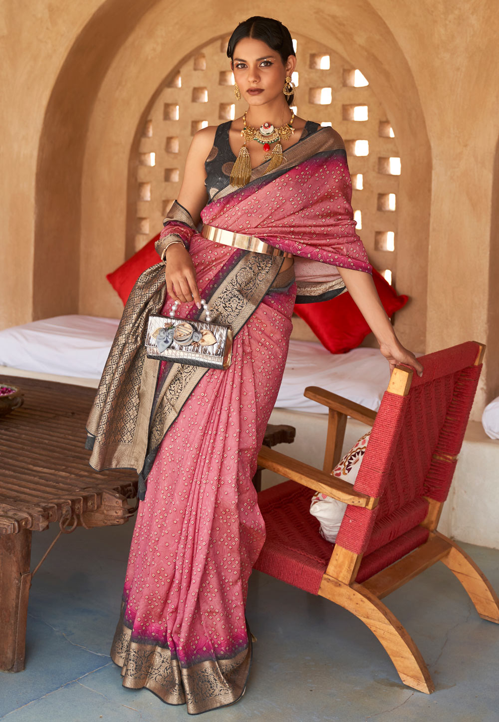 Pink Silk Printed Saree With Blouse 245295