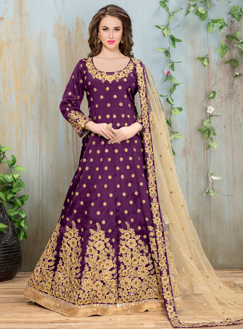 Purple Silk Floor Length Anarkali Suit 114901