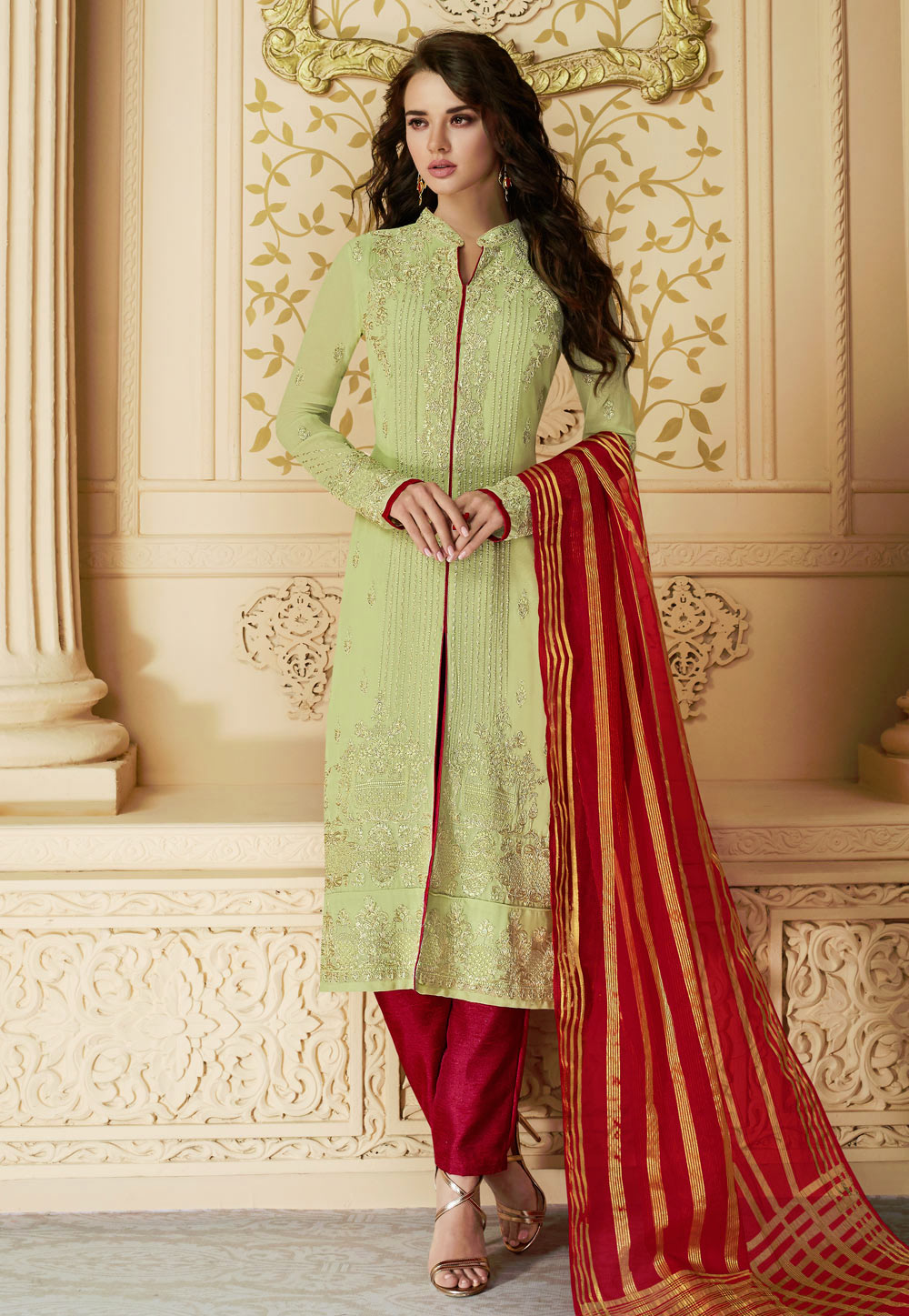 Light Green Georgette Pakistani Style Suit 160057