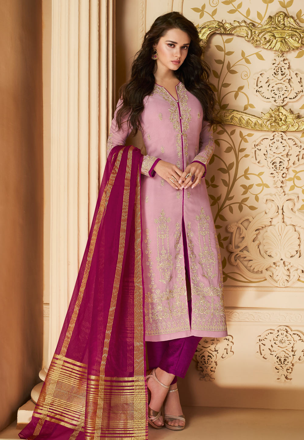Light Pink Georgette Pant Style Suit 160058
