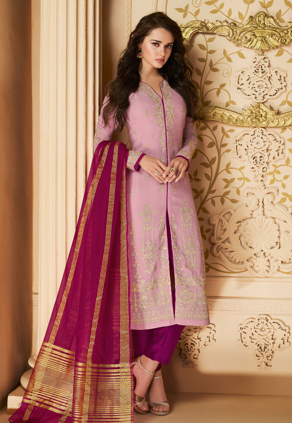 Light Pink Georgette Pant Style Suit 204041