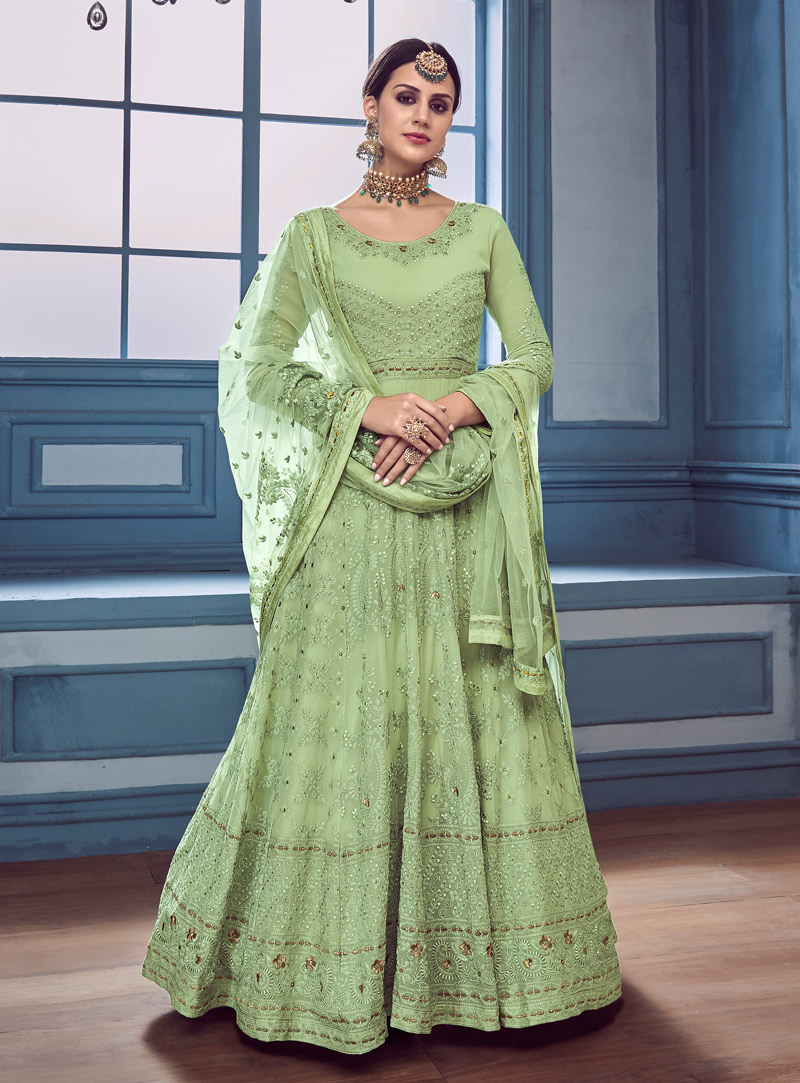 Light Green Faux Georgette Anarkali Suit 141009