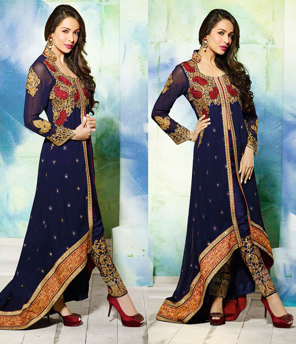 Malaika Arora Khan Navy Blue Georgette Bollywood Suit 59254