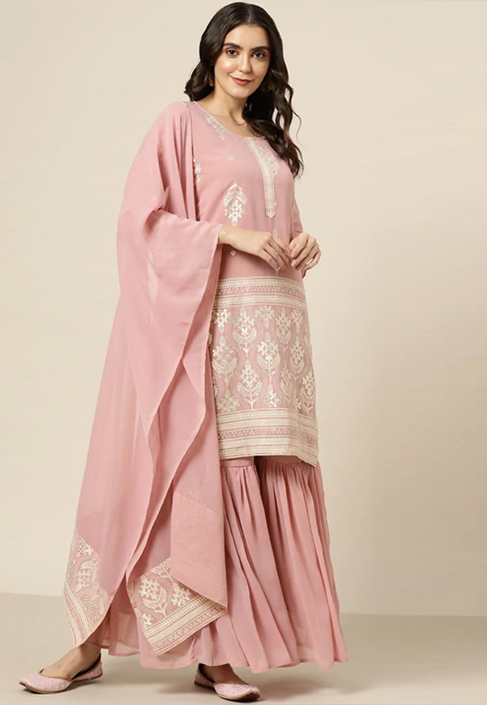 Pink Georgette Readymade Sharara Suit 244416