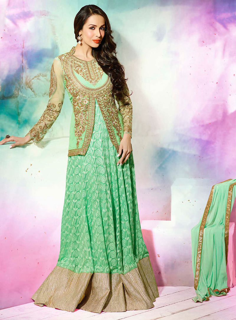 Malaika Arora Khan Green Georgette Bollywood Suit 59309