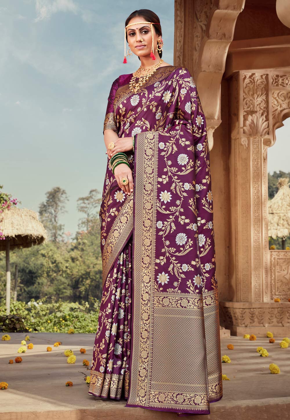 Purple Banarasi Silk Festival Wear Saree 227346