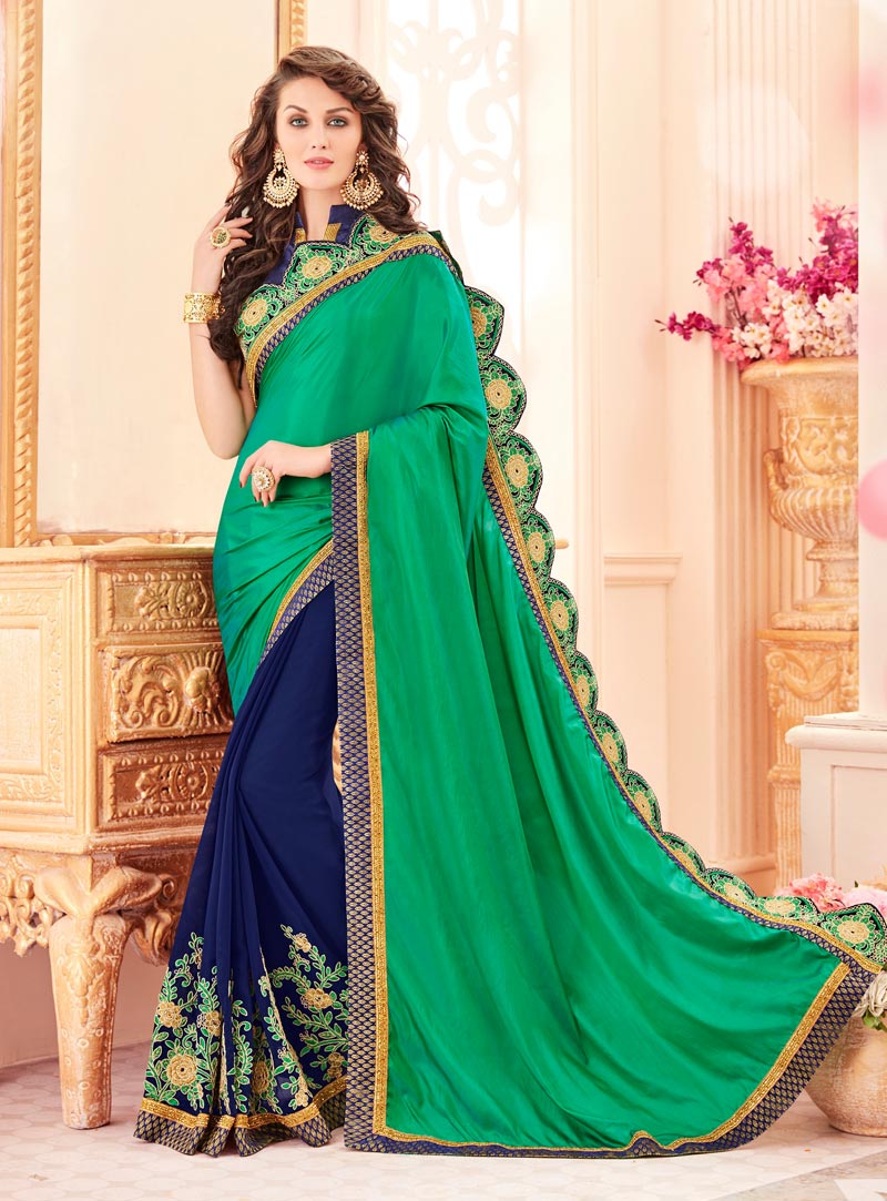Green Silk Half N Half Saree 92022