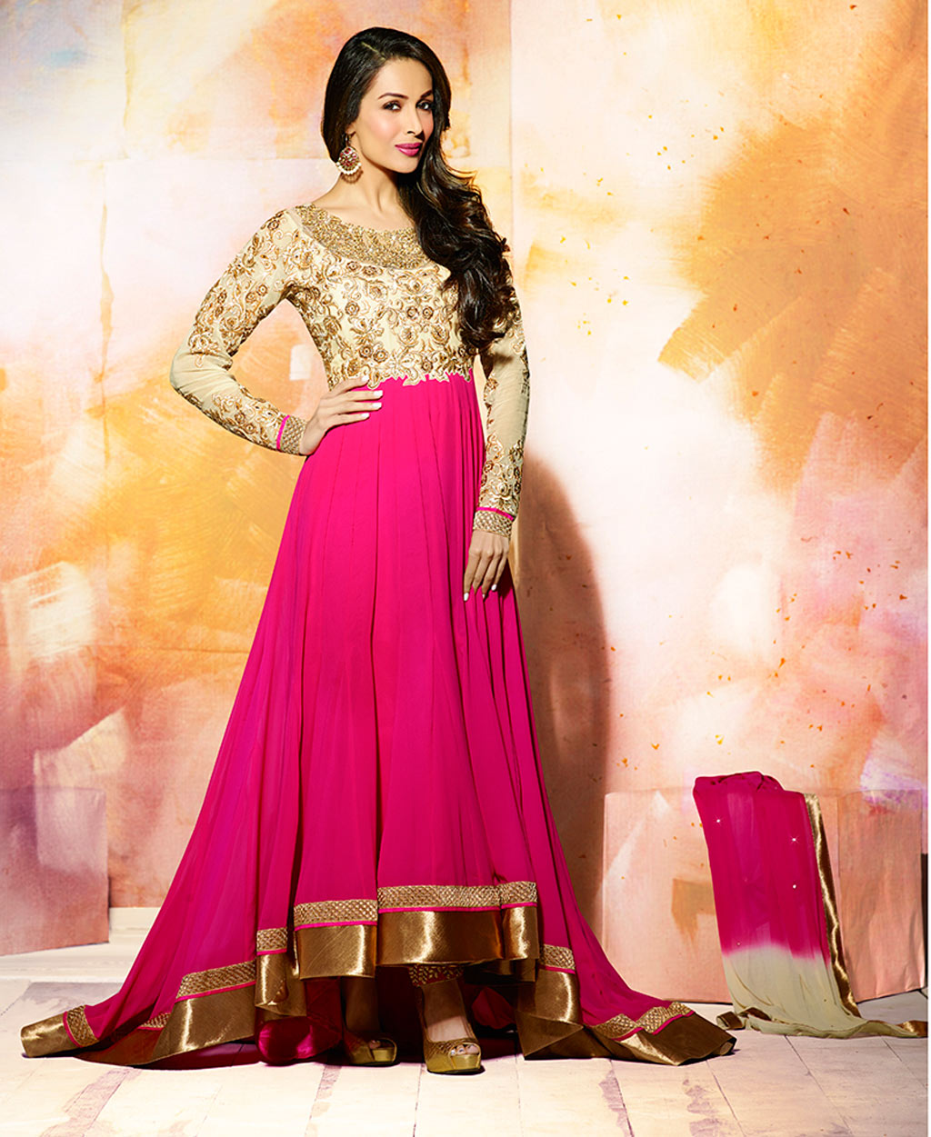 Malaika Arora Khan Magenta Georgette Designer Anarkali Suit 59311