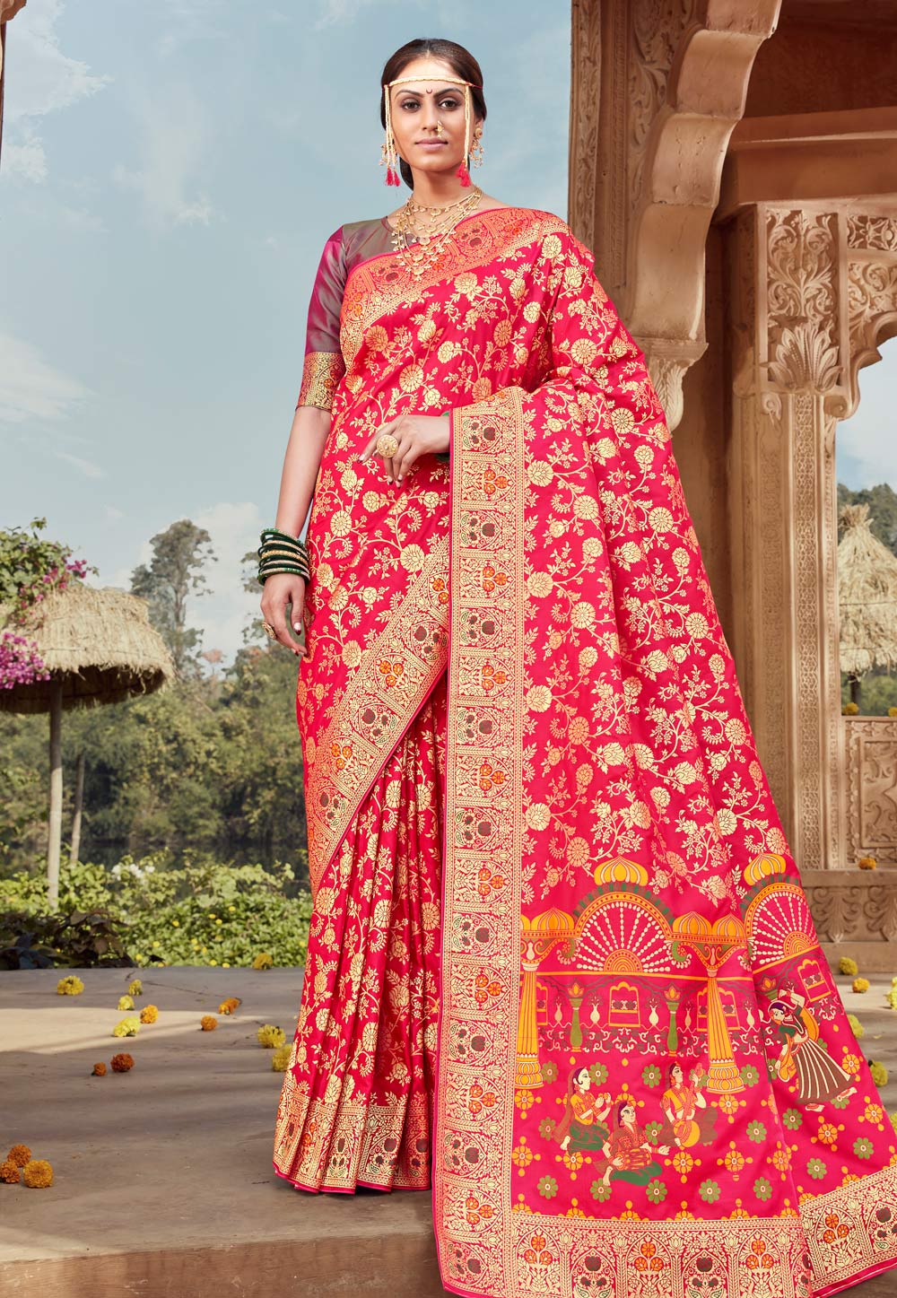 Pink Banarasi Silk Festival Wear Saree 227348