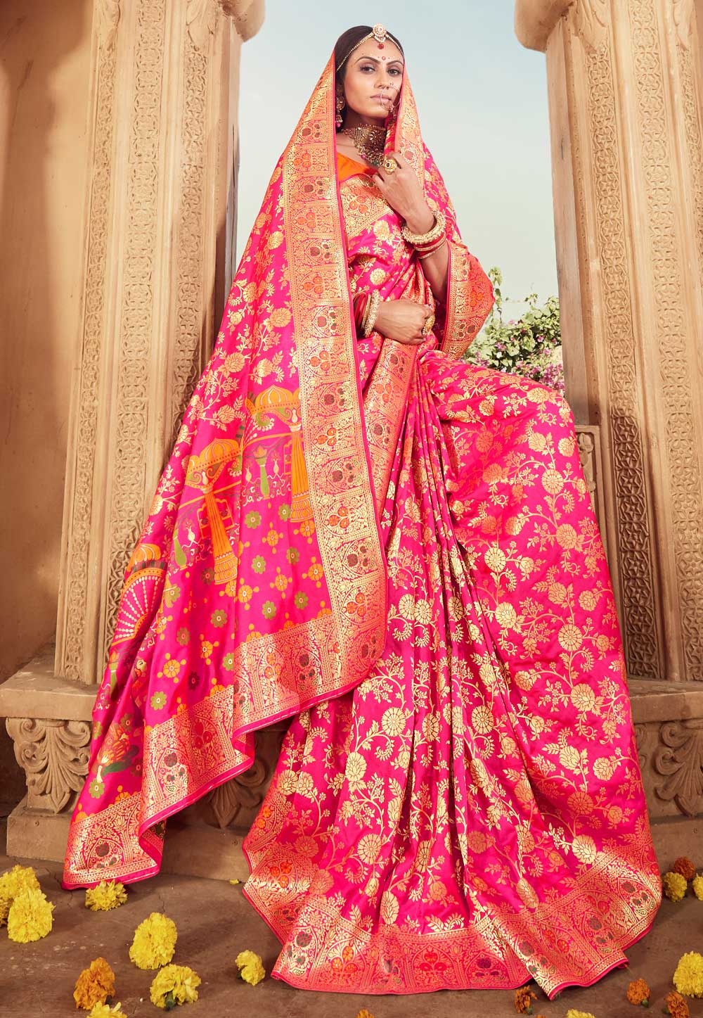 Pink Banarasi Silk Saree With Blouse 227351