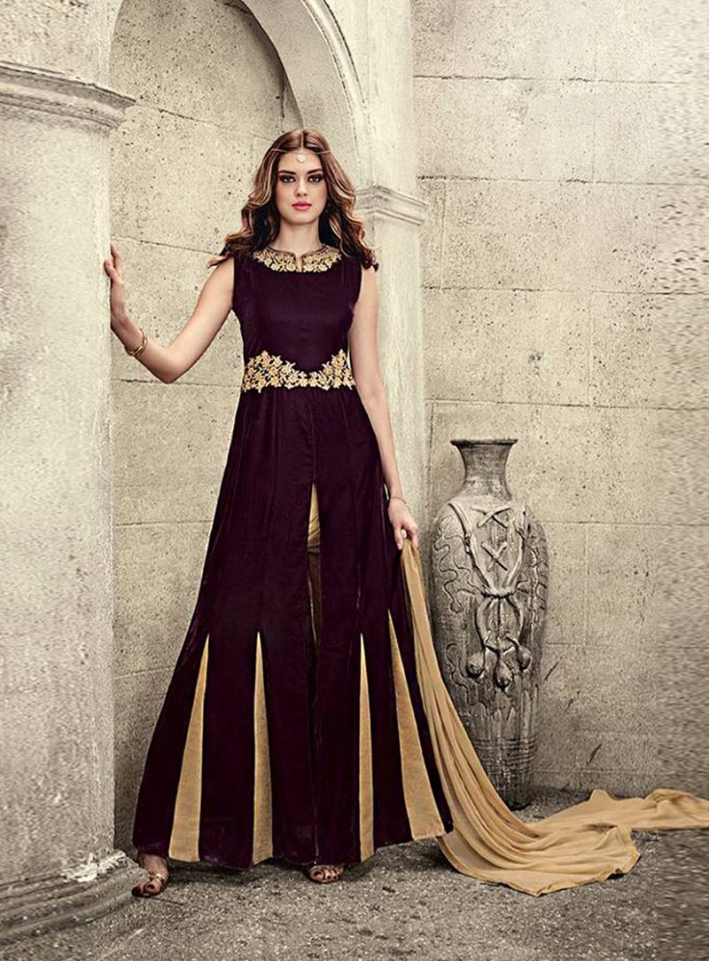 Purple Velvet Designer Anarkali Suit 78694